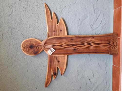 A1, dřevěný závěsný anděl ze starého dřeva, interiér, exteriér, ošetřený olejem, d - rozpětí křídel 89 cm, v - 98 cm - 850