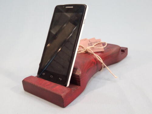 M1, dřevěný stojan na dva mobilní telefony - smrk - červený  - 250 Kč